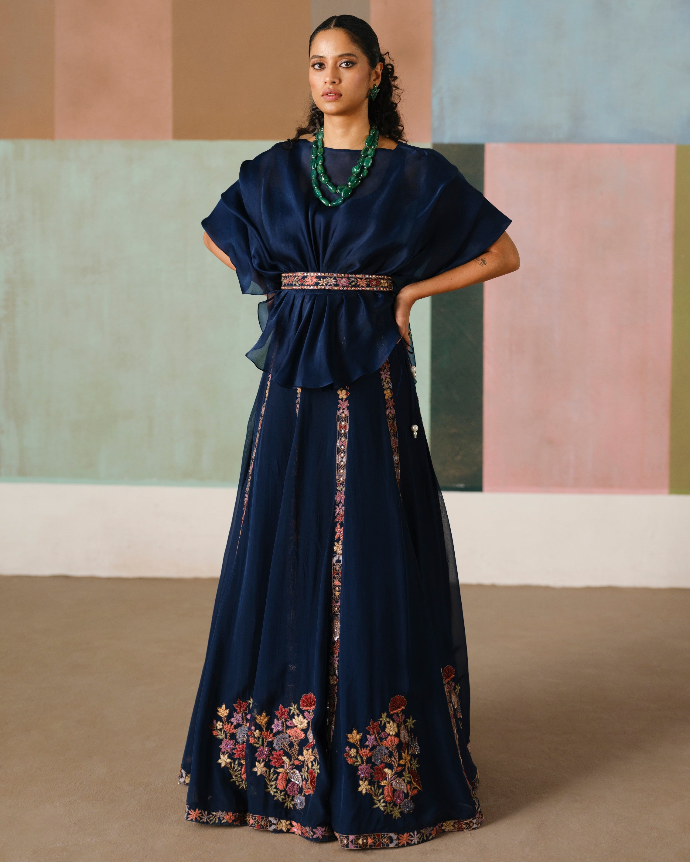 Navy Blue Saira Skirt Set
