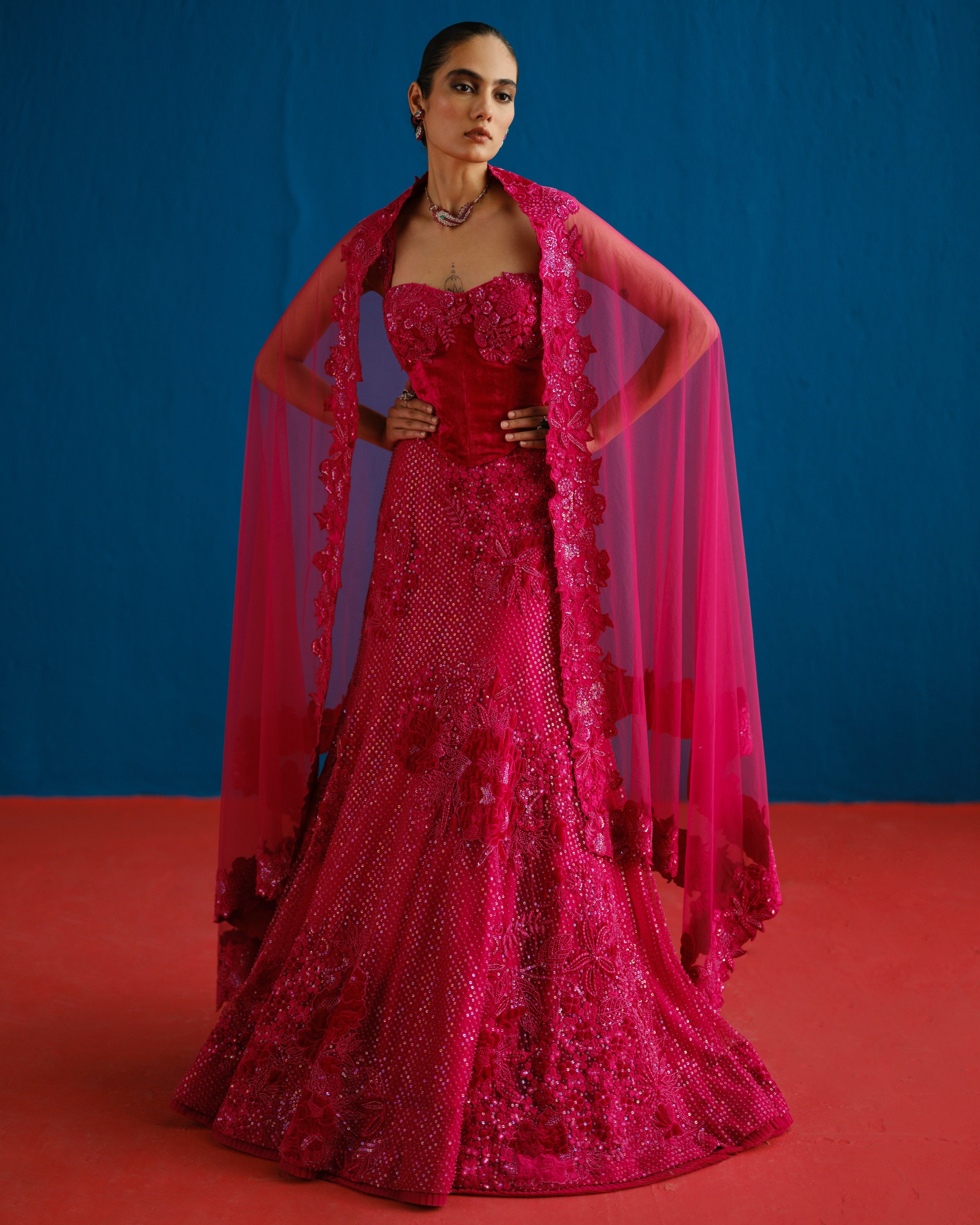 Fuchsia Audrey Lehenga Set