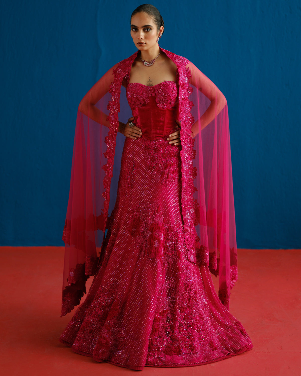 Fuchsia Audrey Lehenga Set