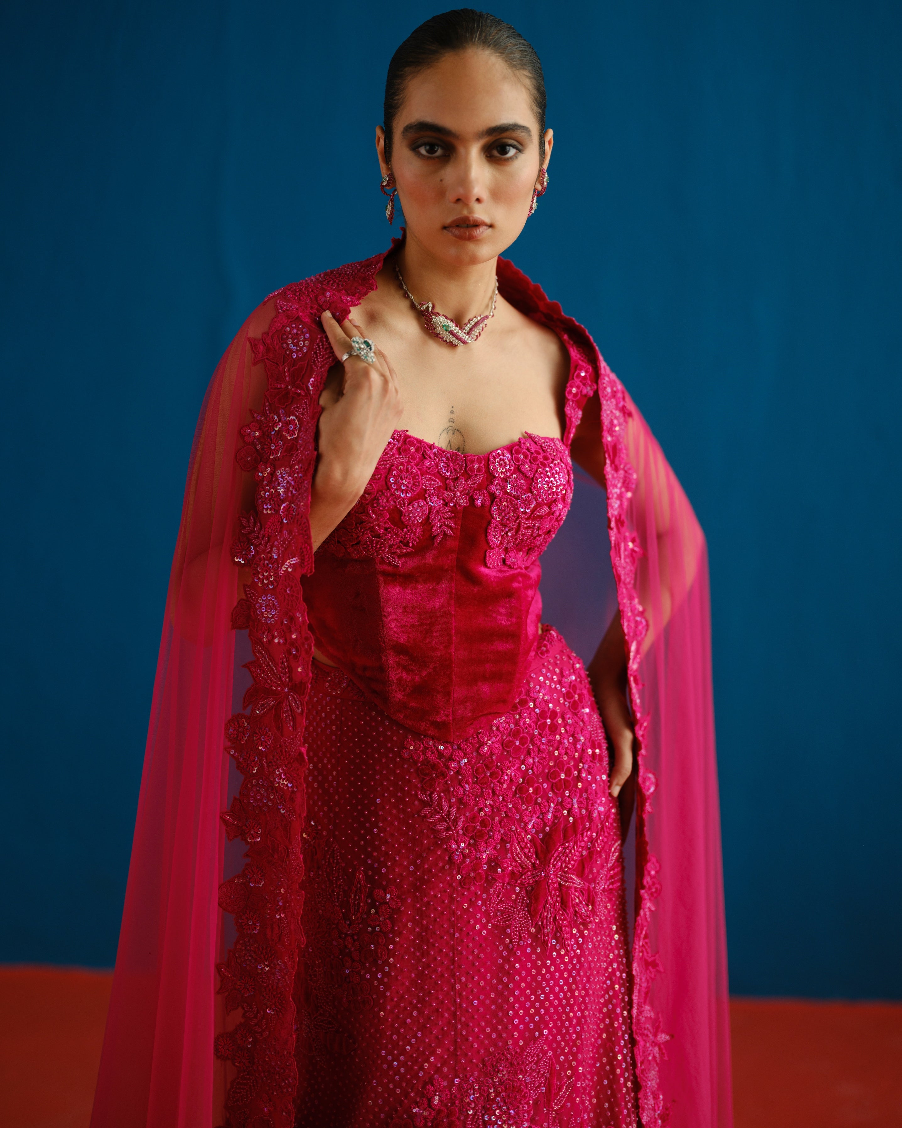Fuchsia Audrey Lehenga Set