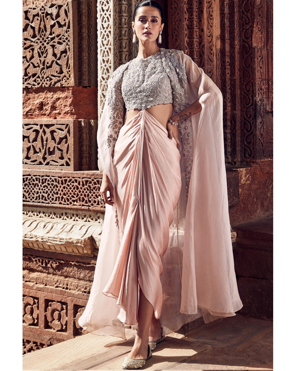 The Iconic Bush Tulip Couture Knotted Dhoti Cape Set