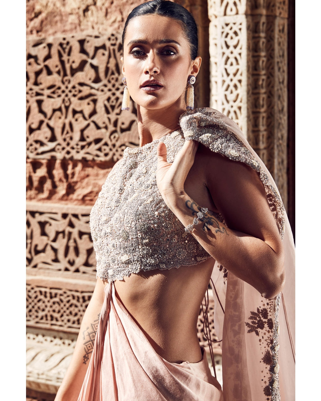 The Iconic Bush Tulip Couture Knotted Dhoti Cape Set