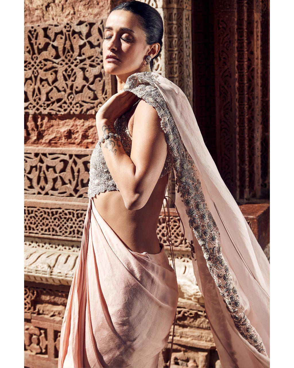 The Iconic Bush Tulip Couture Knotted Dhoti Cape Set