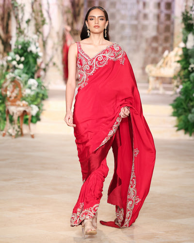 Red Mehr Sari Set