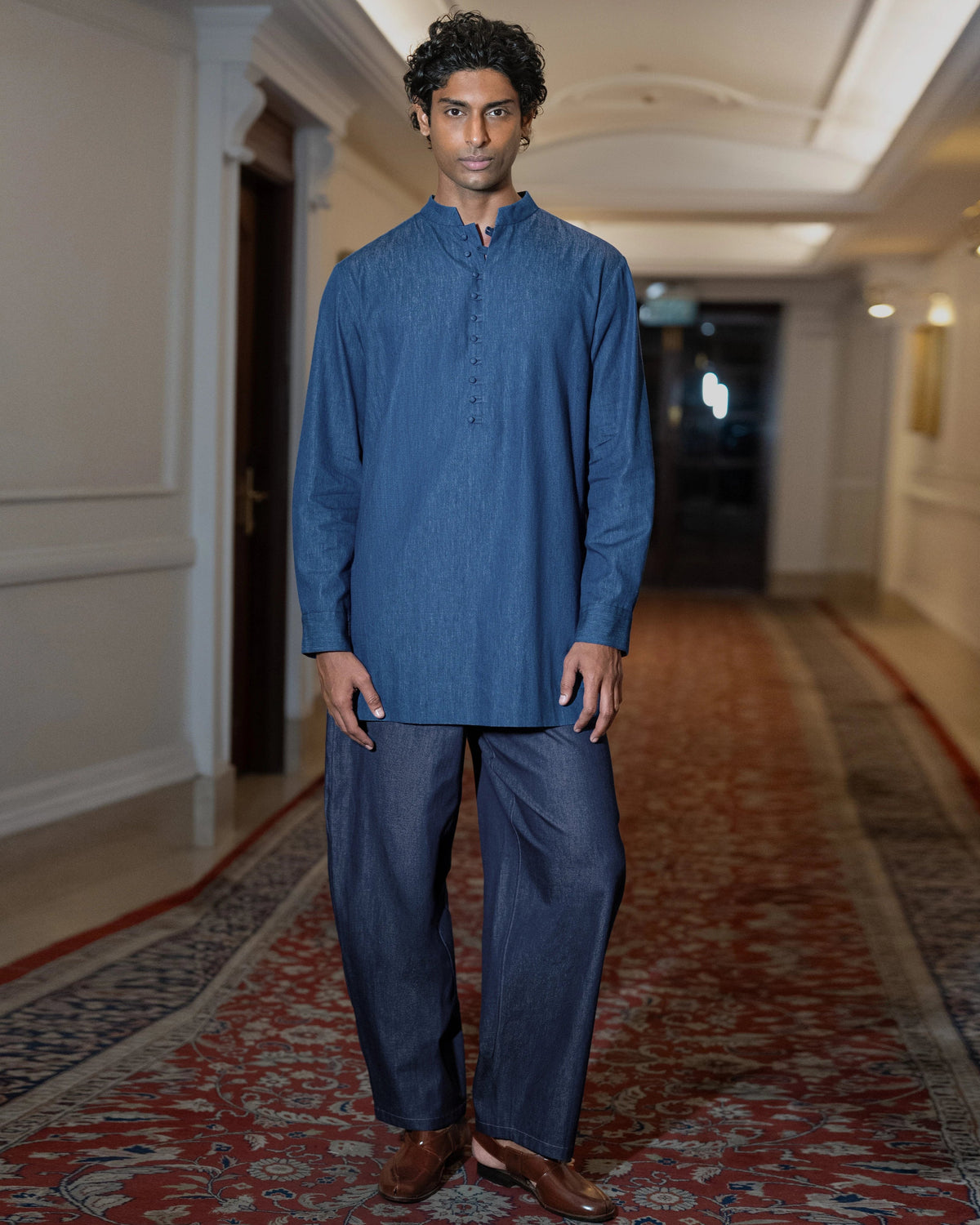 Navy Denim Barrel Kurta Set