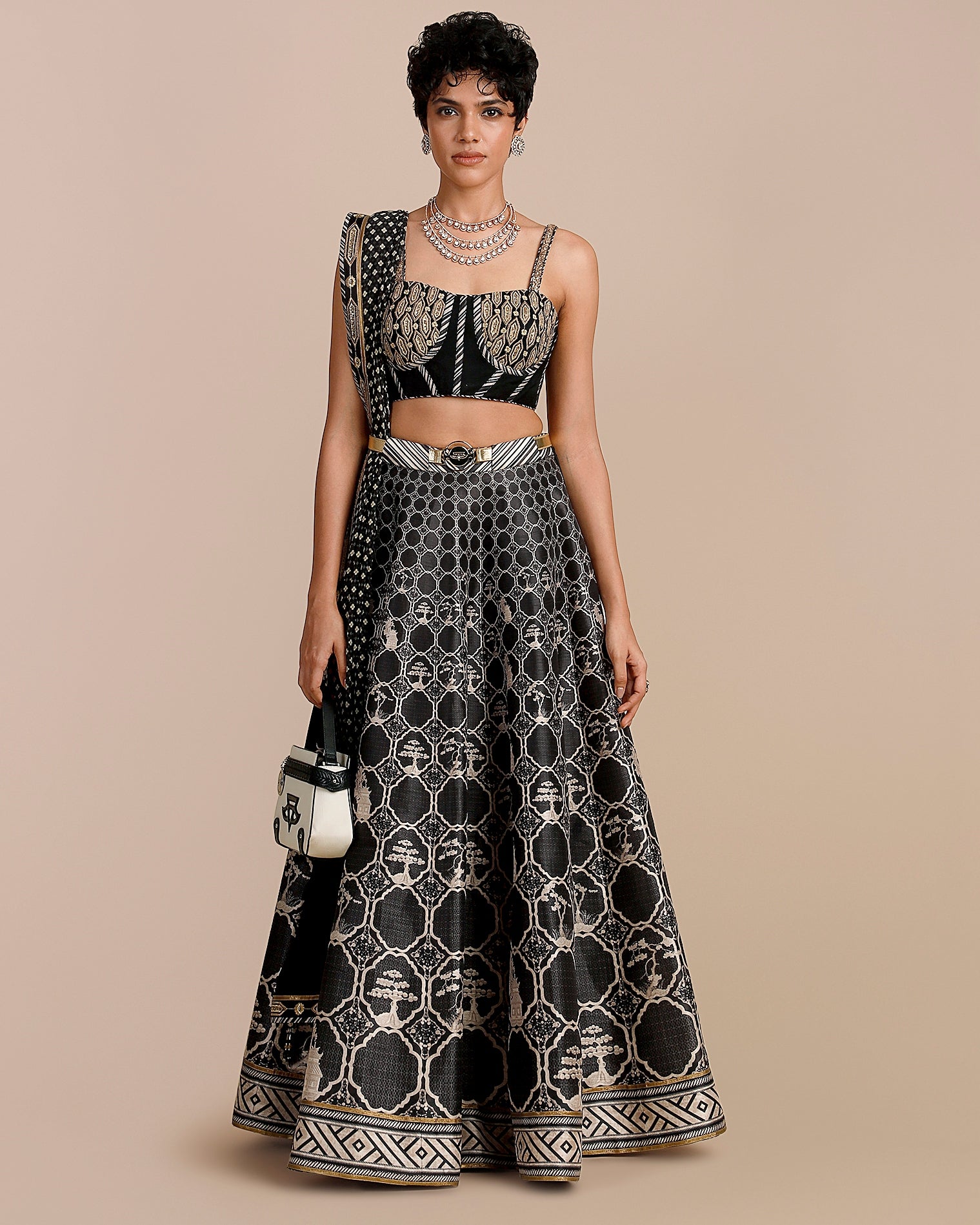 Black - Pearl Ivory Skirt Set