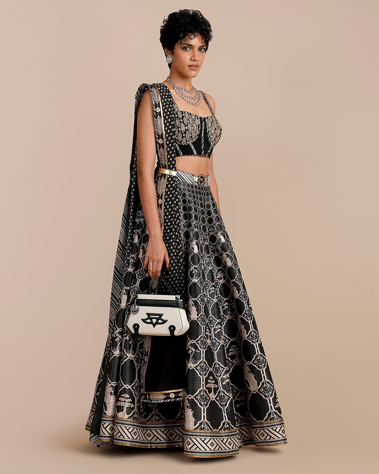 Black - Pearl Ivory Skirt Set