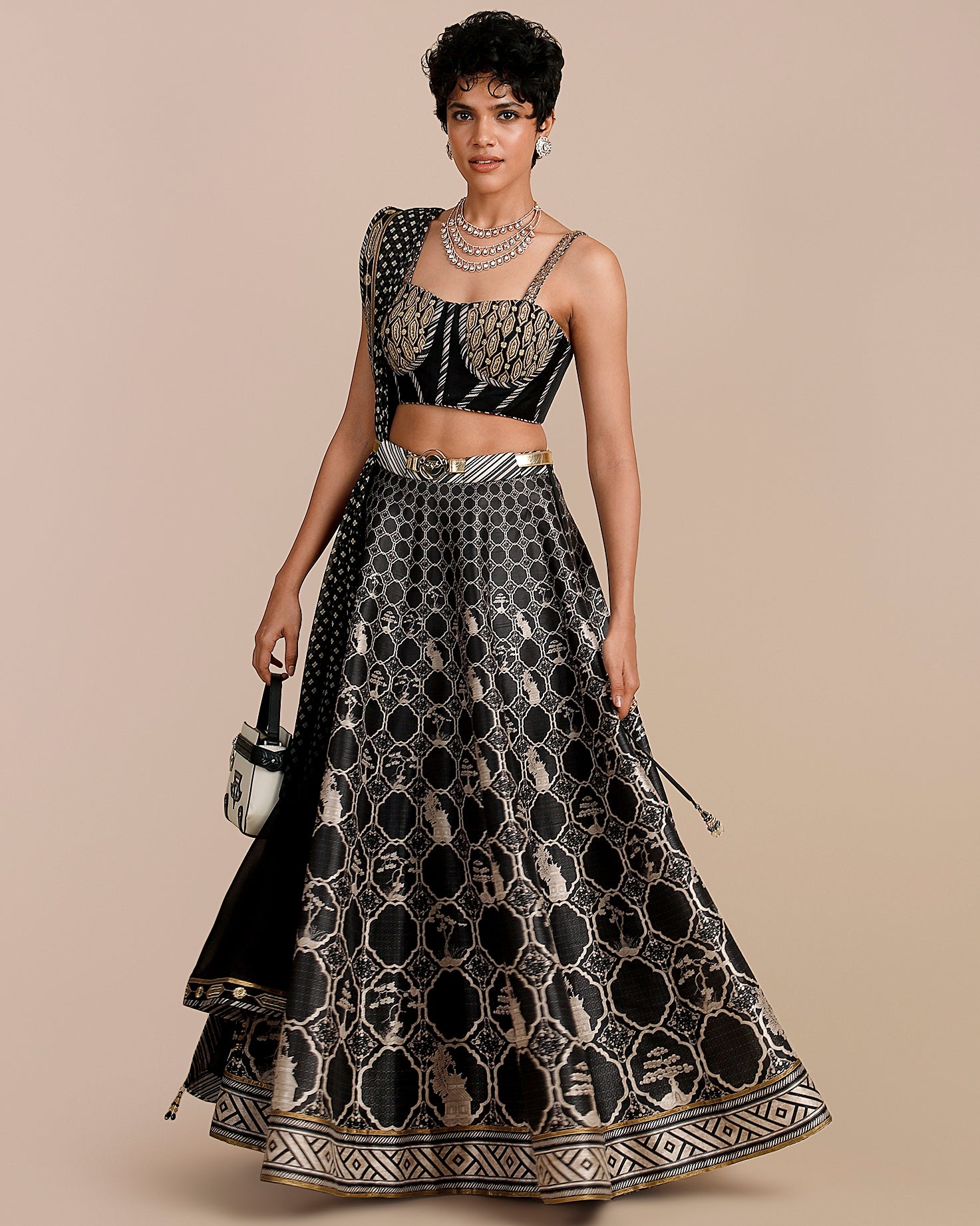 Black - Pearl Ivory Skirt Set