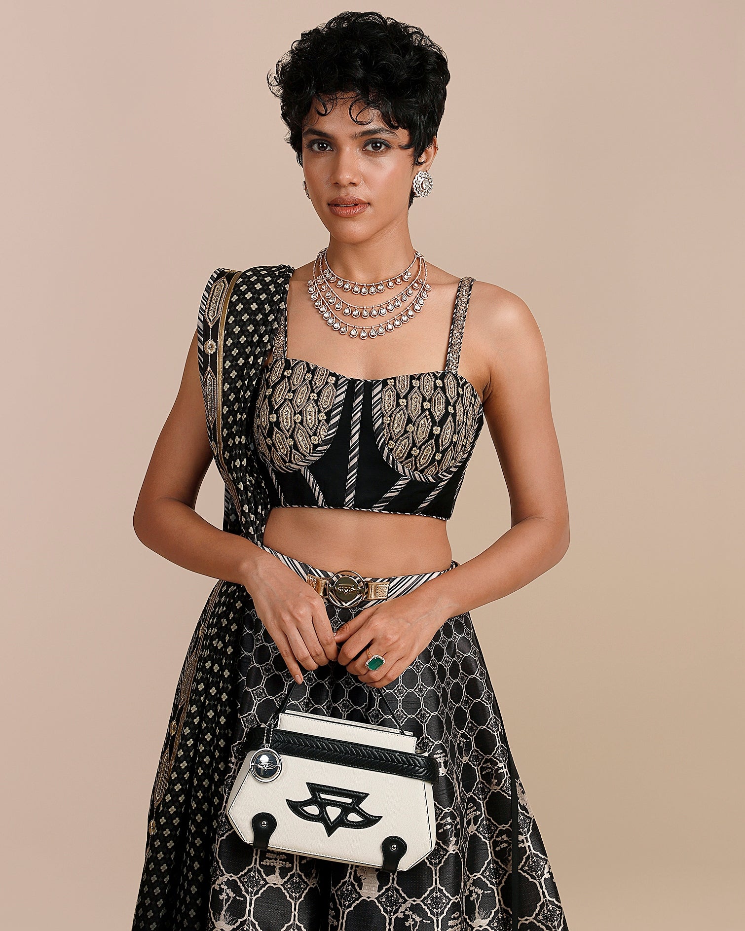 Black - Pearl Ivory Skirt Set