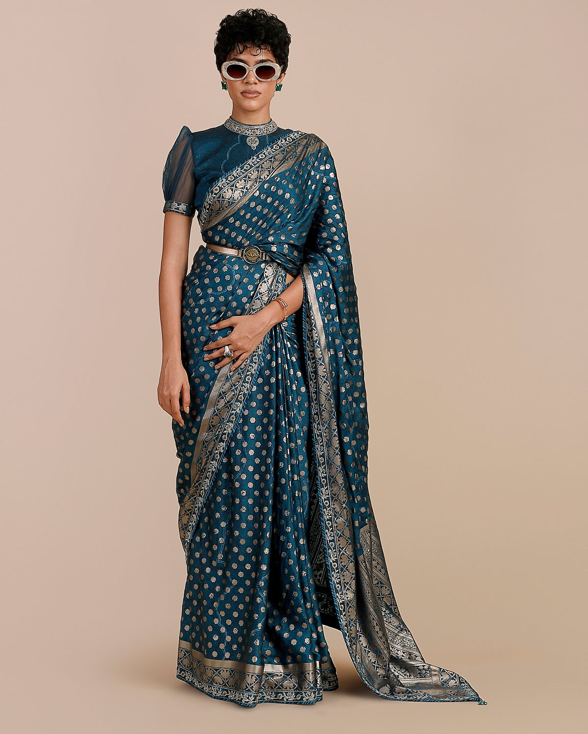 Prussian Blue Sari Set