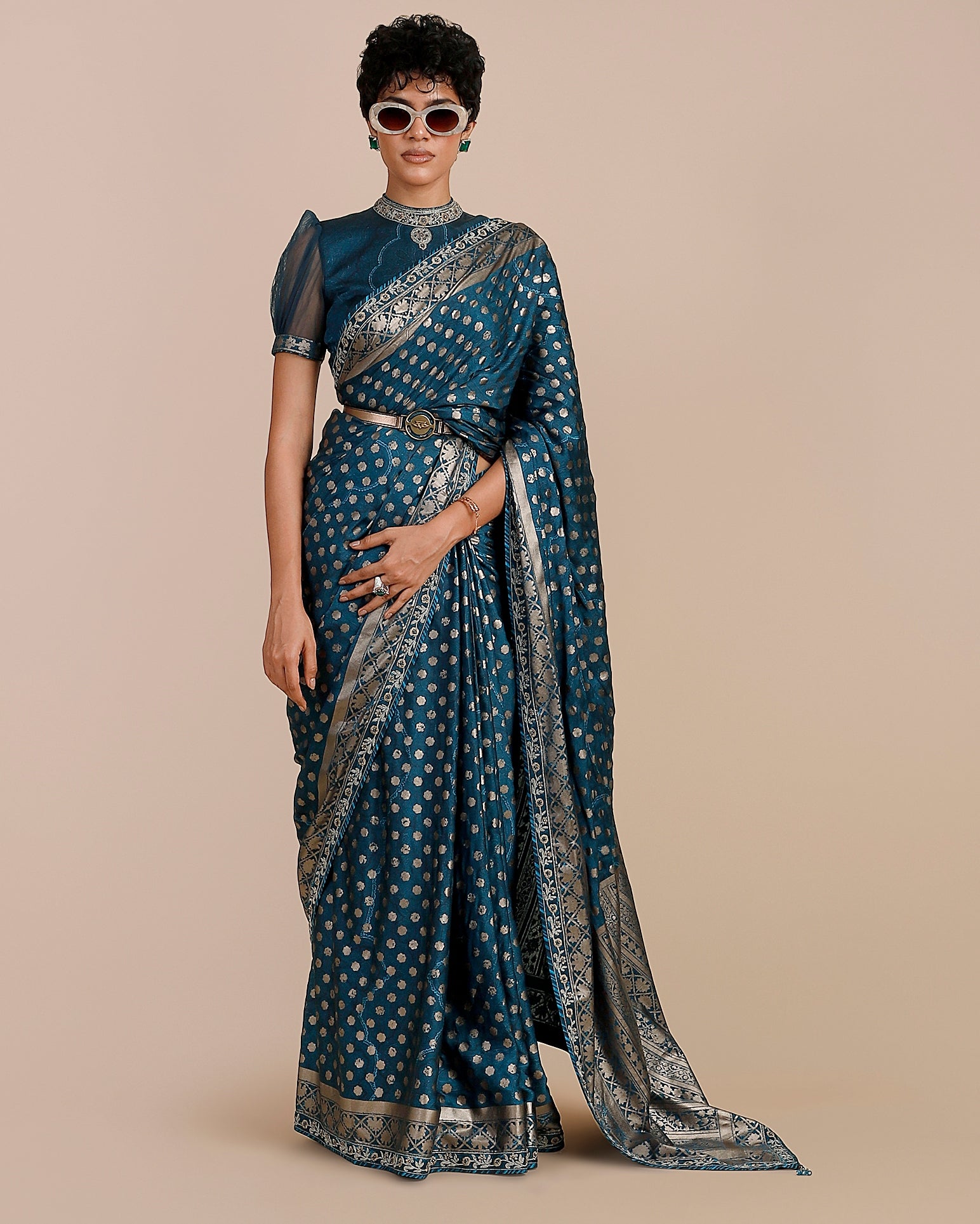 Prussian Blue Sari Set