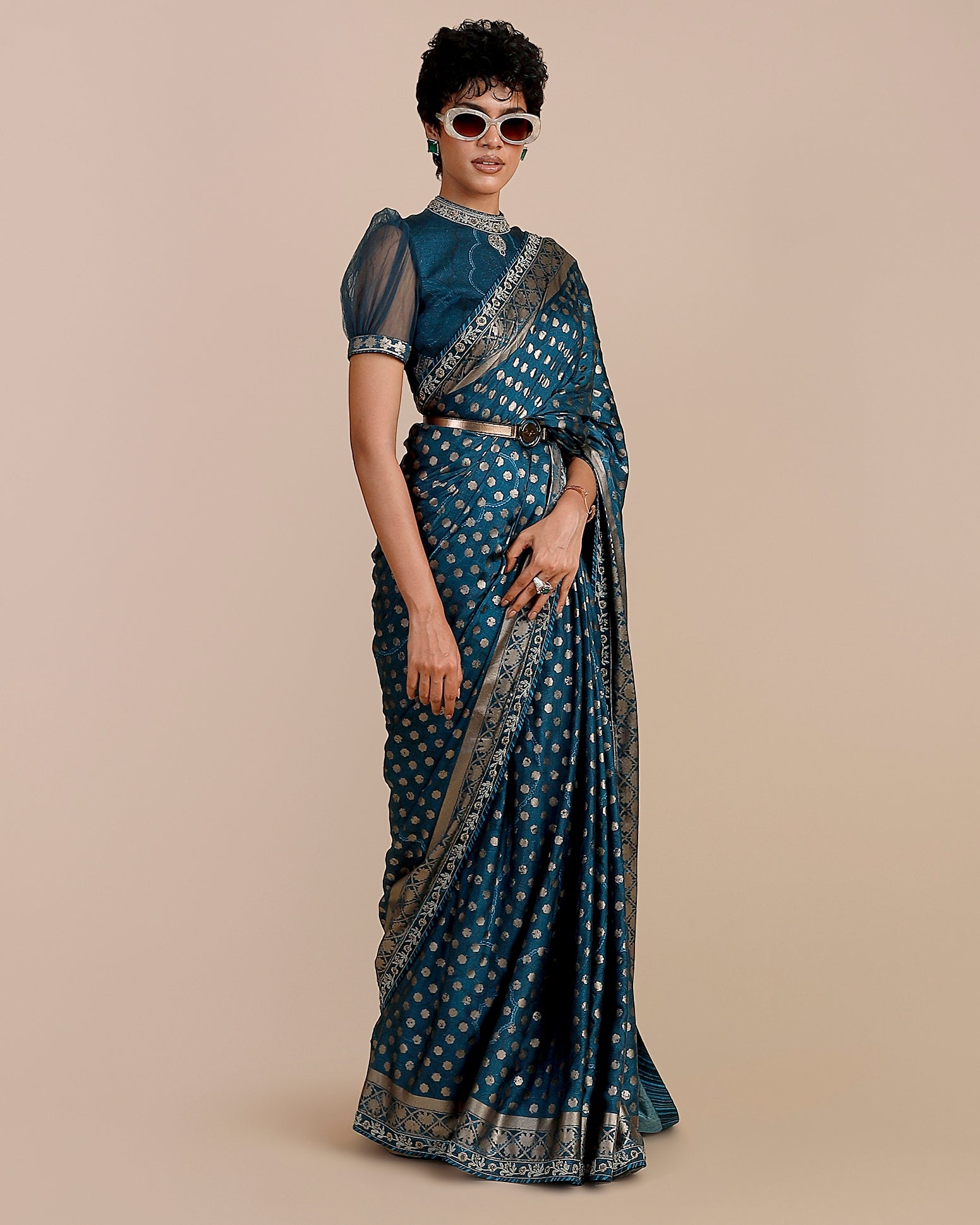 Prussian Blue Sari Set