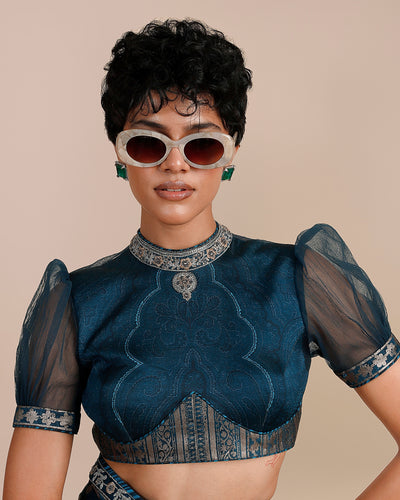 Prussian Blue Sari Set