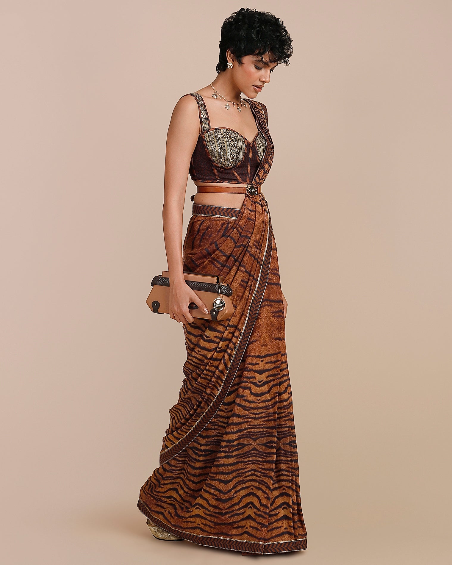 Tiger Print Sari Set