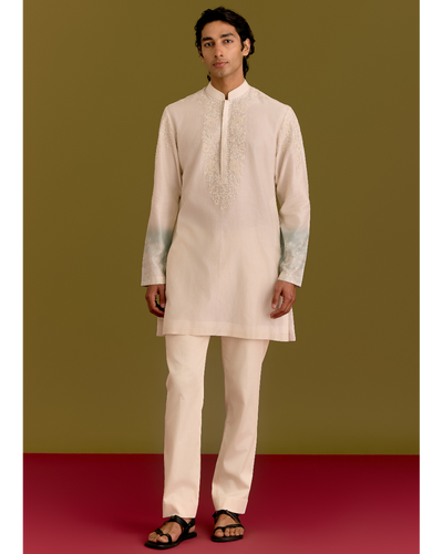 Ivory/Blue Embroidered Kurta Set