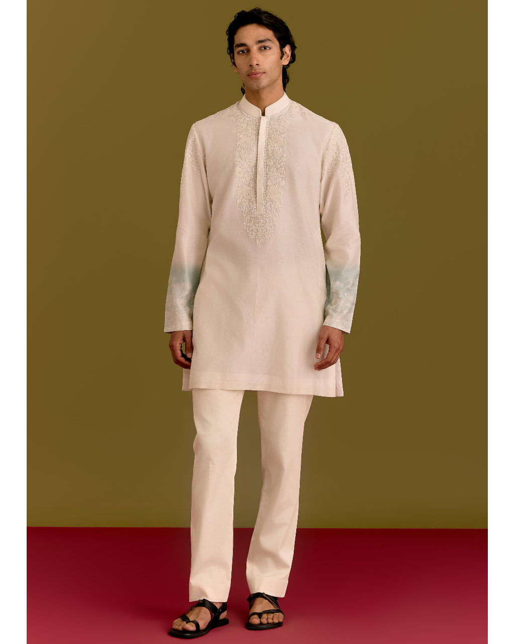 Ivory/Blue Embroidered Kurta Set