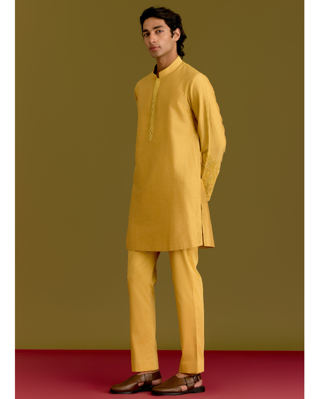 Mustard Embroidered Kurta Set