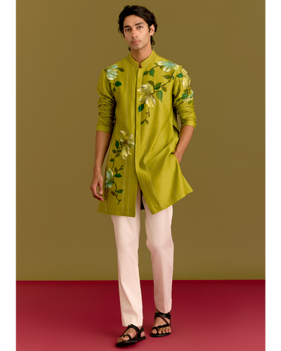 Green Handpainted Kurta Set