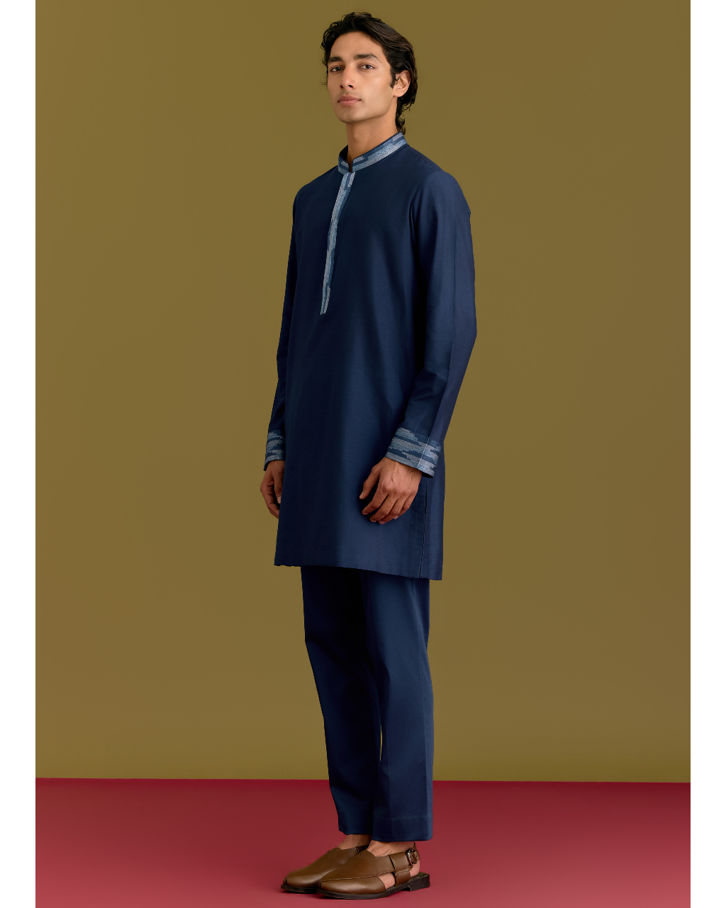 Blue Cotton Silk Embriodered Kurta Set