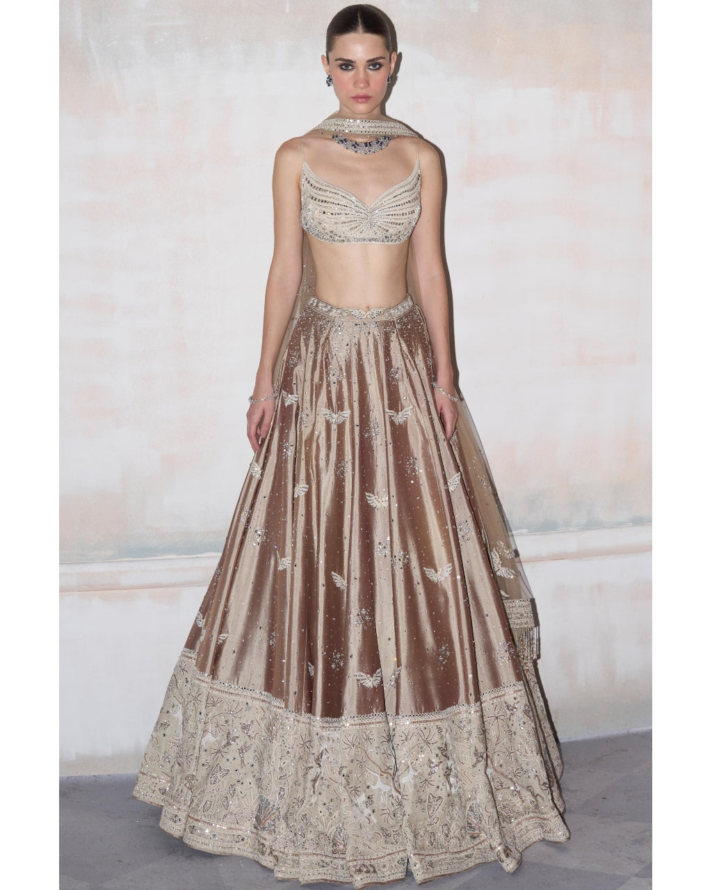 The Wild Matsya Champagne On Silk Lehenga Set