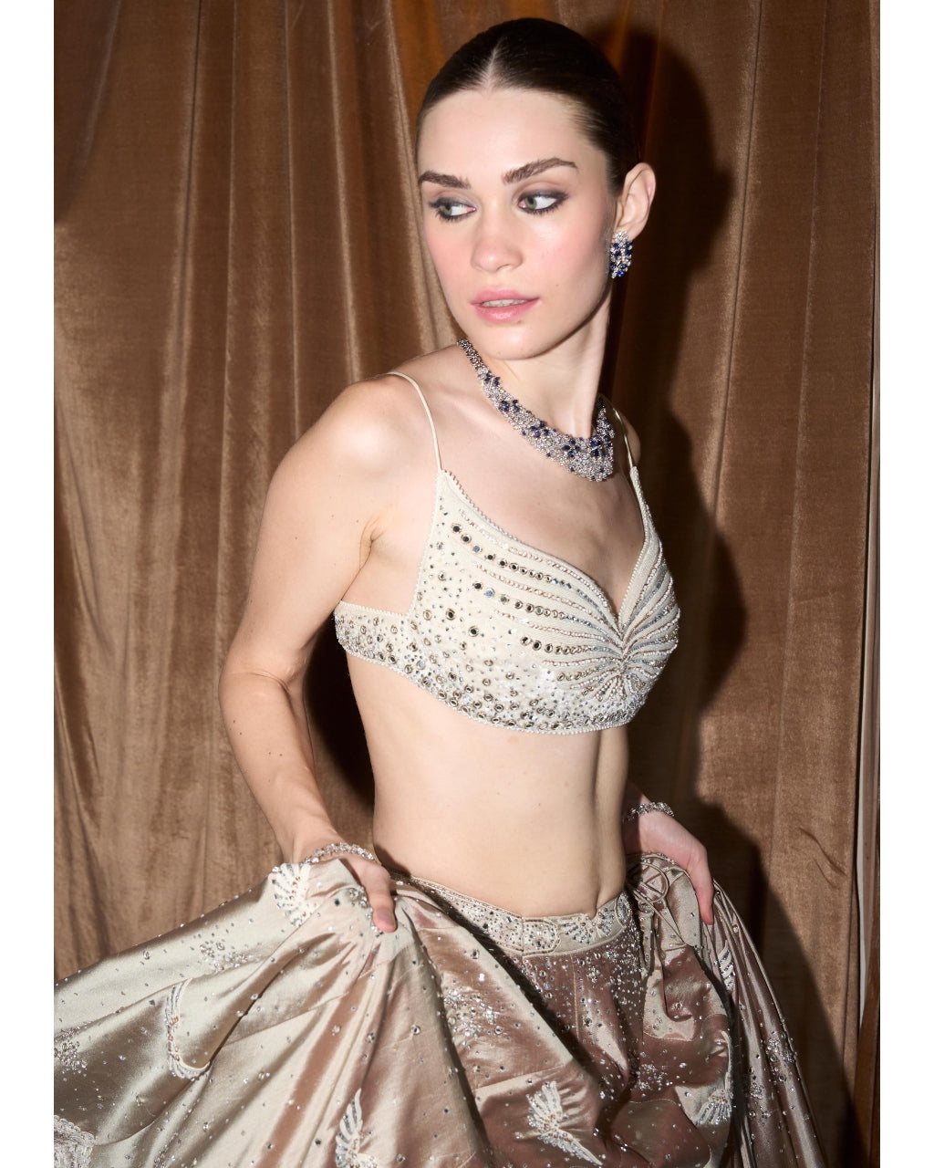 The Wild Matsya Champagne On Silk Lehenga Set