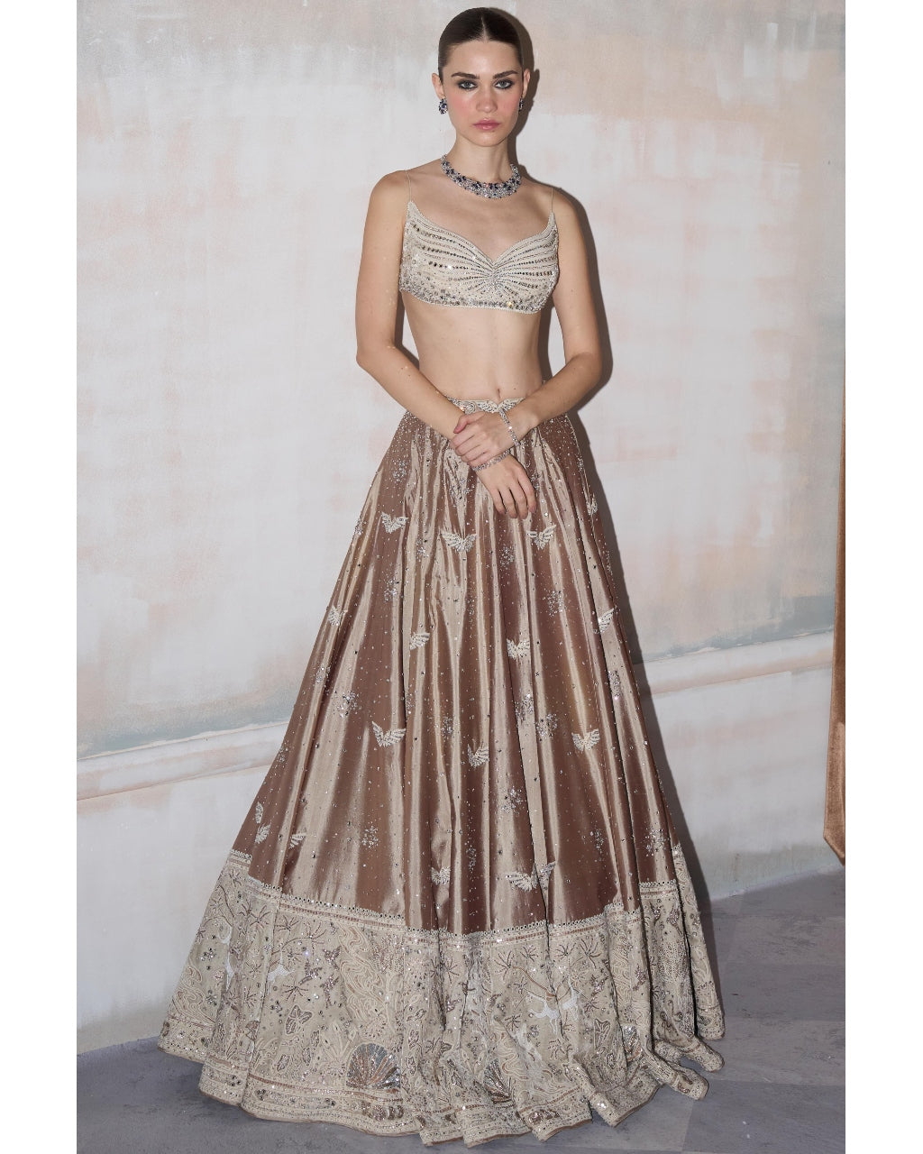 The Wild Matsya Champagne On Silk Lehenga Set
