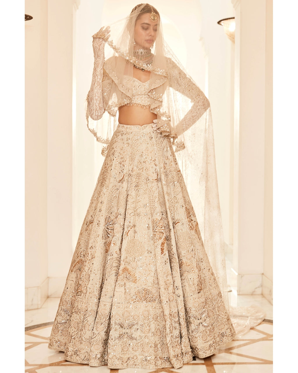 The Wild Seascape Snow Velvet Lehenga Set