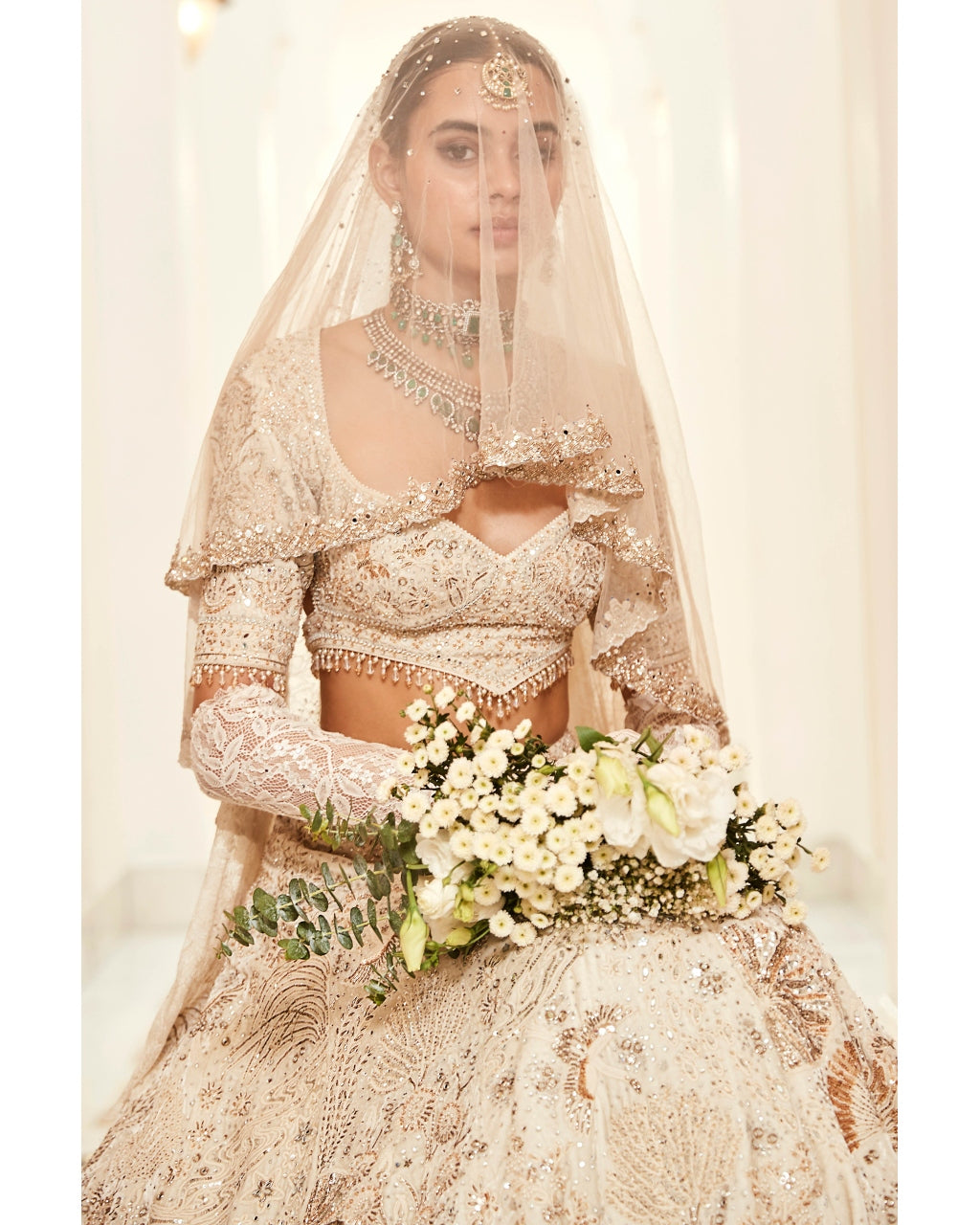 The Wild Seascape Snow Velvet Lehenga Set