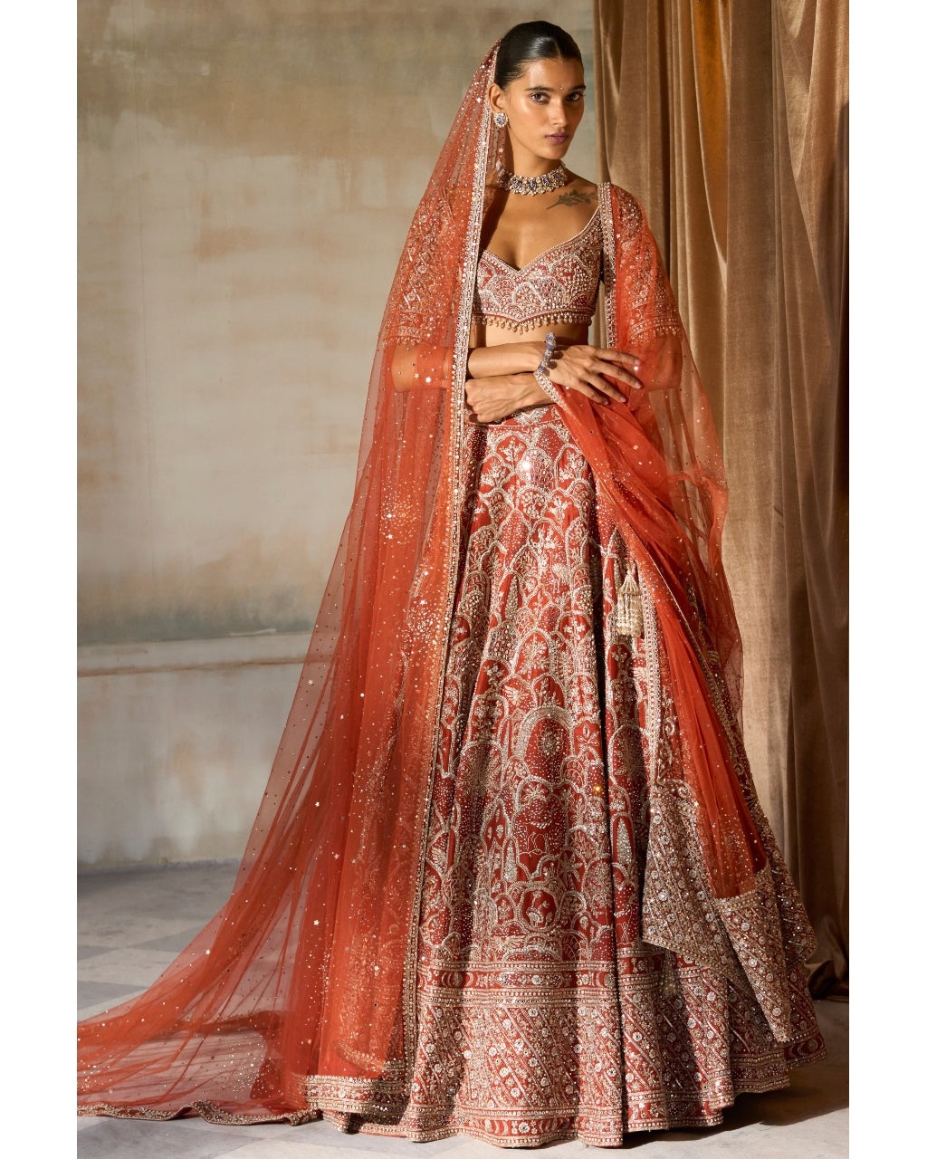 The Vintage Matsya Palace Tangerine Lehenga Set