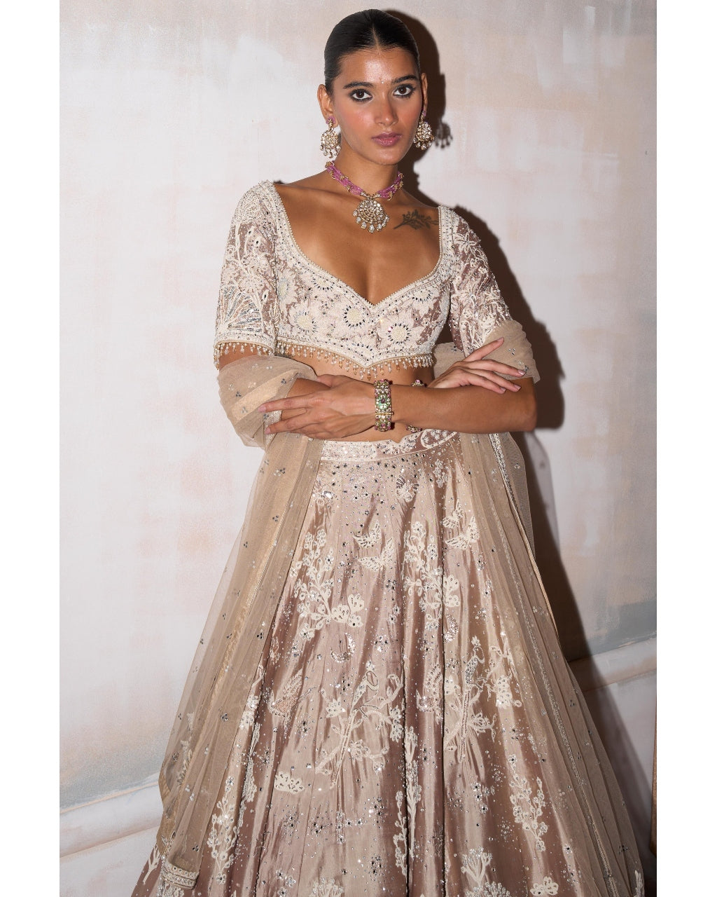 The New Royal Masai Champagne On Silk Lehenga Set