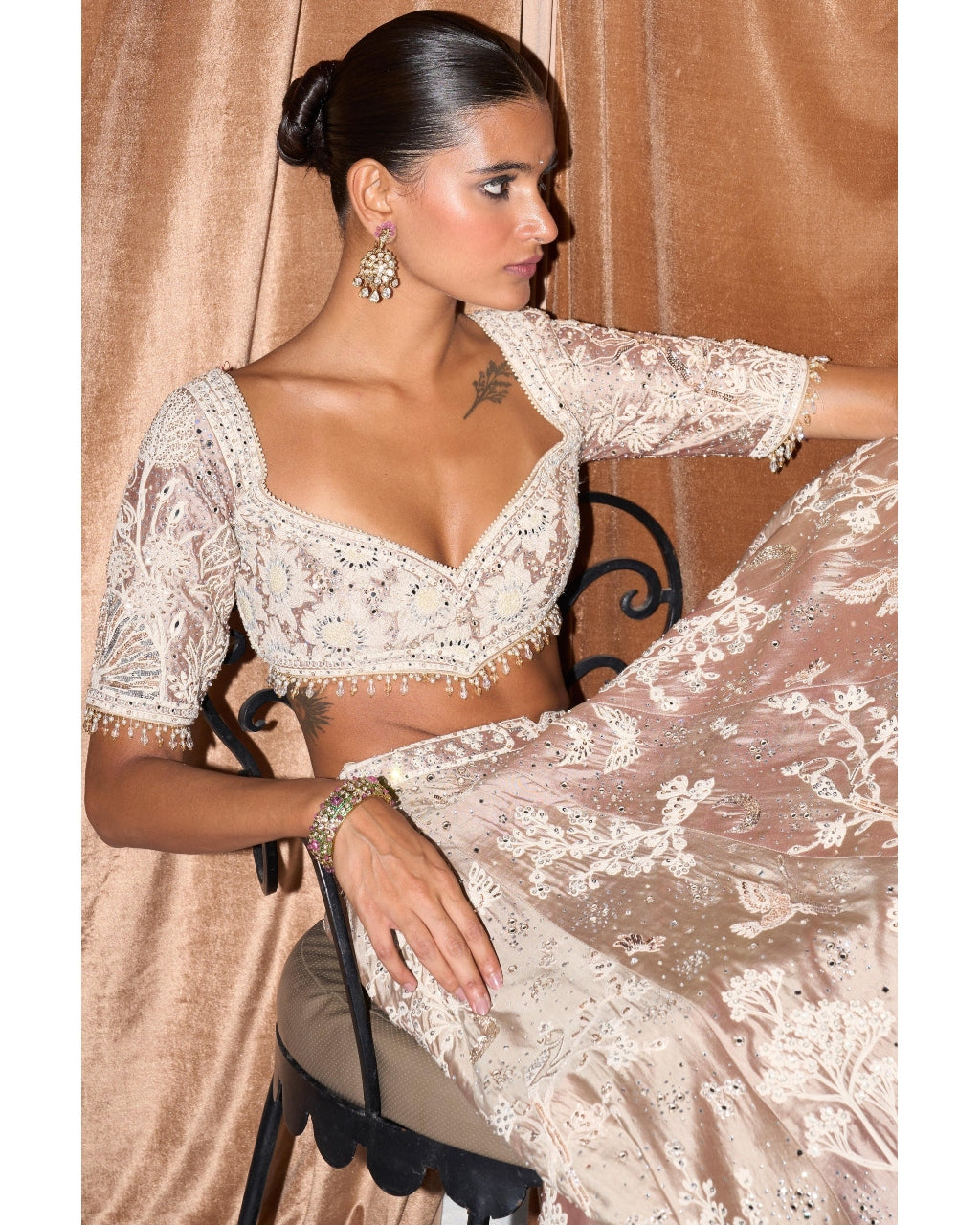 The New Royal Masai Champagne On Silk Lehenga Set