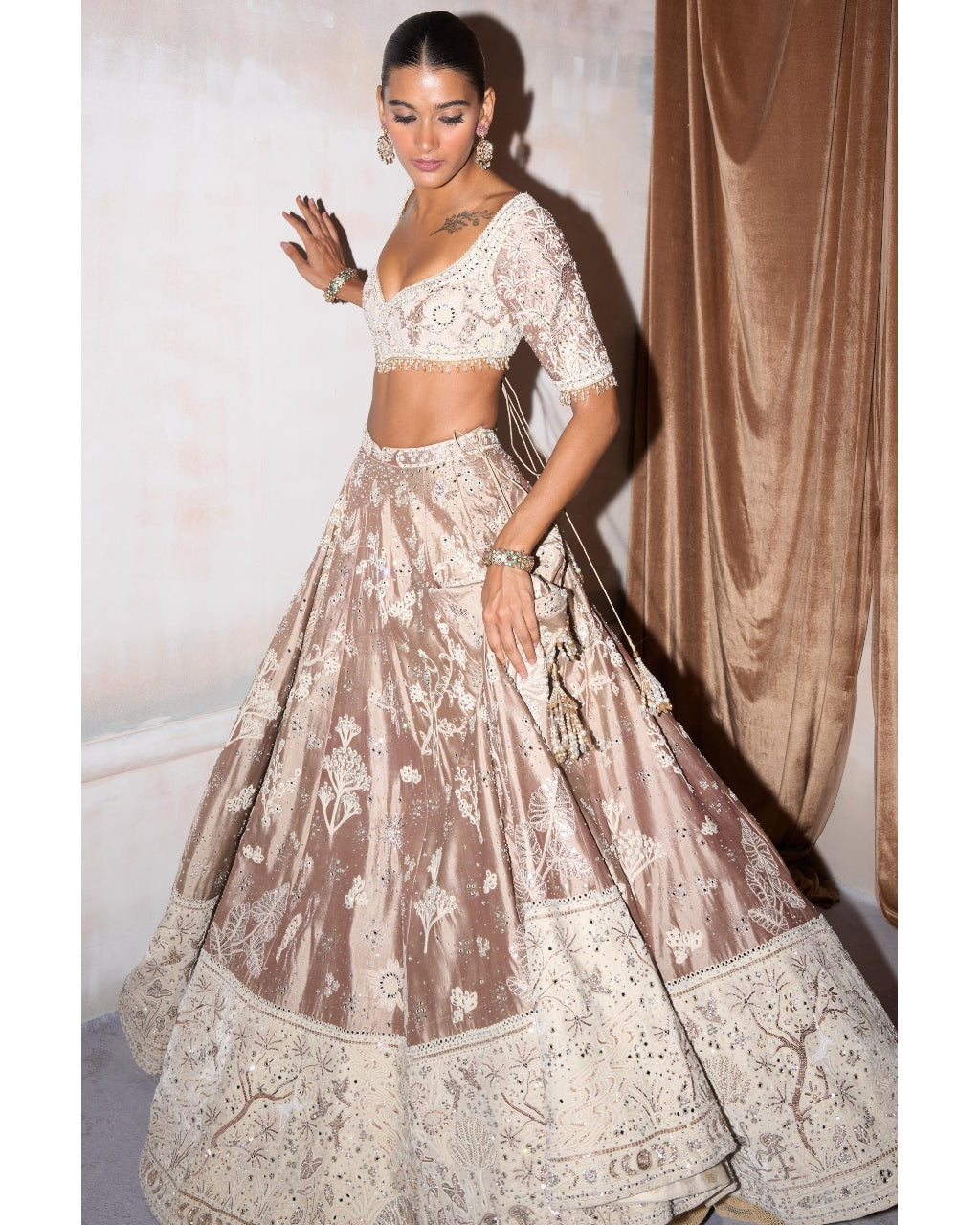 The New Royal Masai Champagne On Silk Lehenga Set