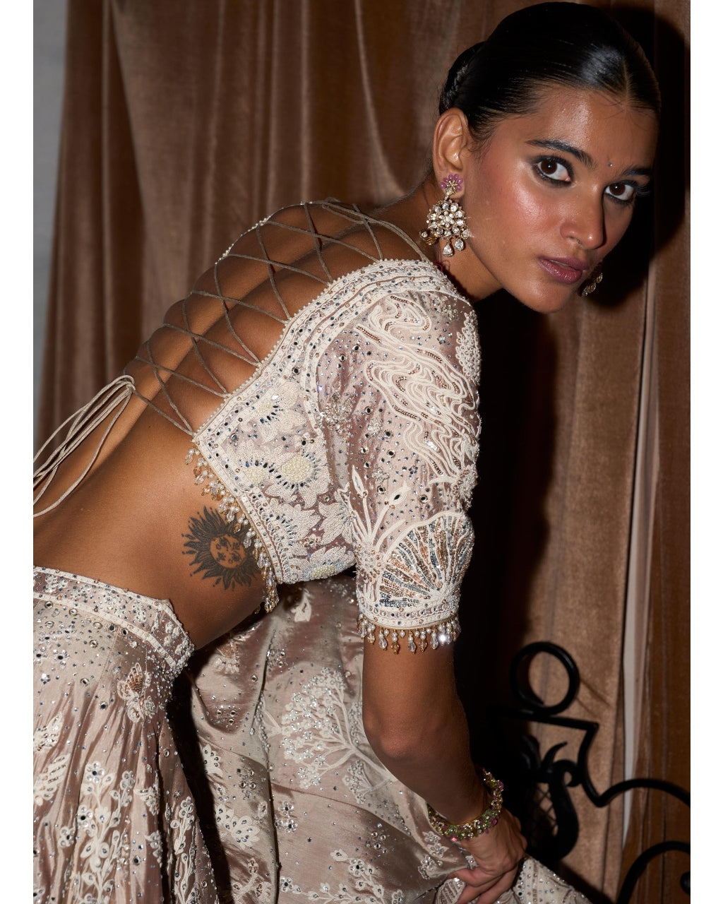 The New Royal Masai Champagne On Silk Lehenga Set