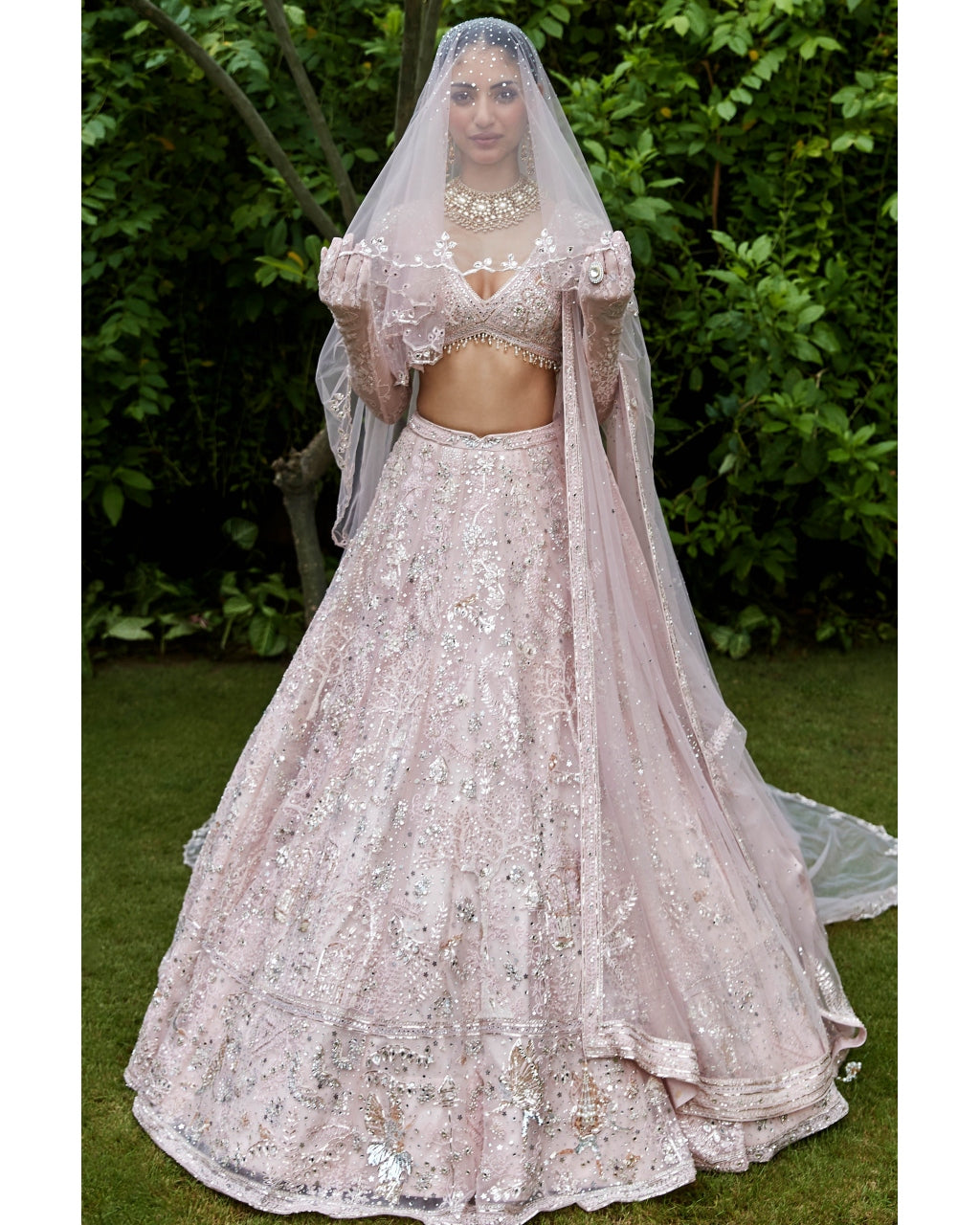 The Silent Garden Tulle Japanese Pink Lehenga Set