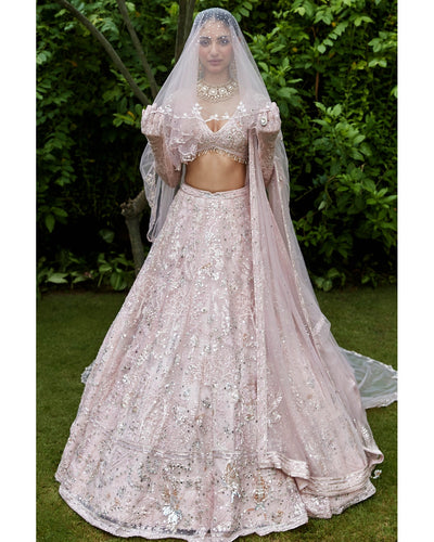 The Silent Garden Tulle Japanese Pink Lehenga Set