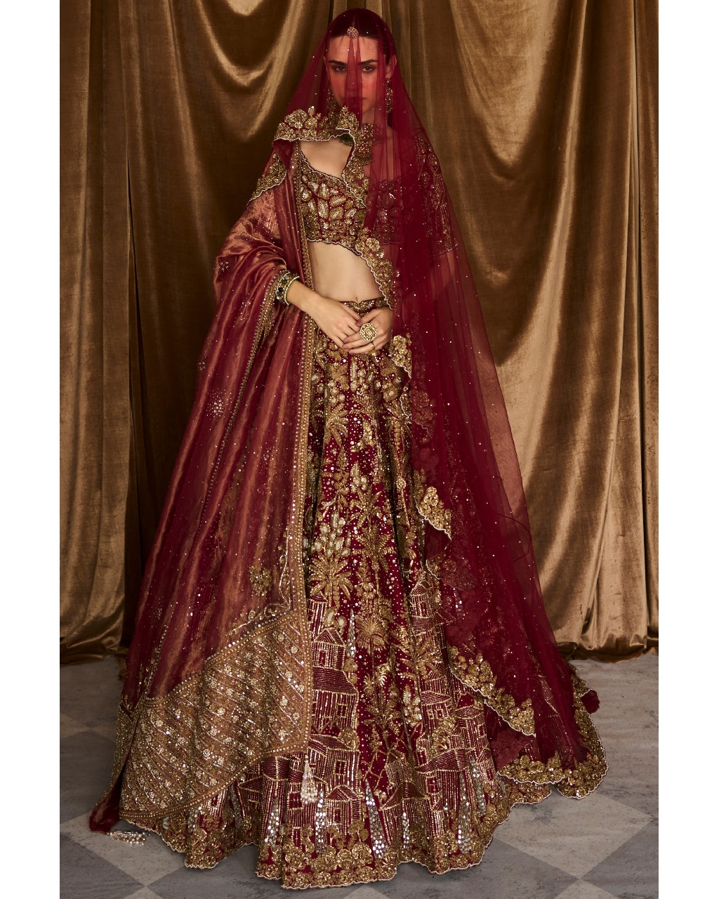 The Vintage Tuscan Heritage Scarlet Lehenga Set