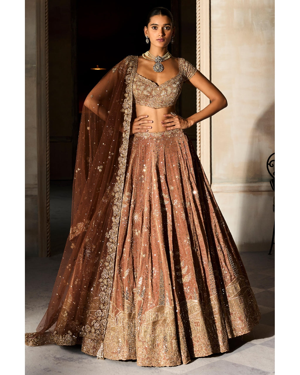 Tuscan Pardise Old World Tangerine Lehenga Set