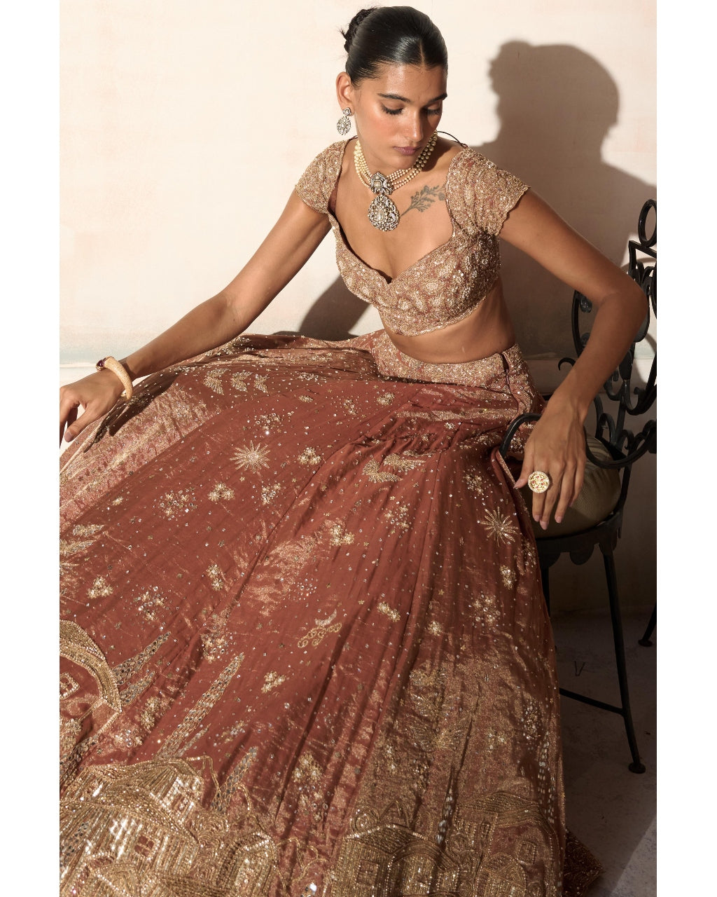 Tuscan Pardise Old World Tangerine Lehenga Set