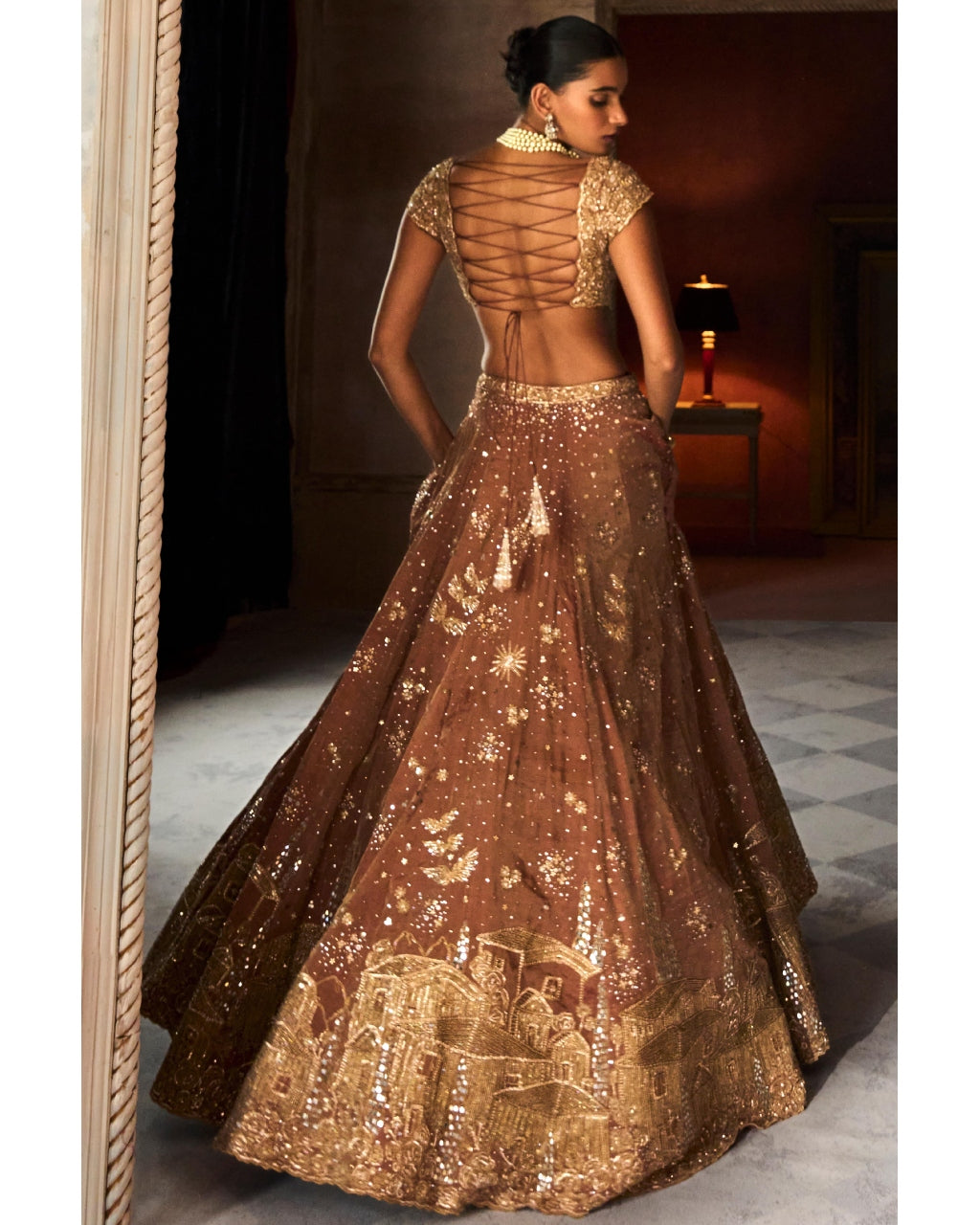 Tuscan Pardise Old World Tangerine Lehenga Set