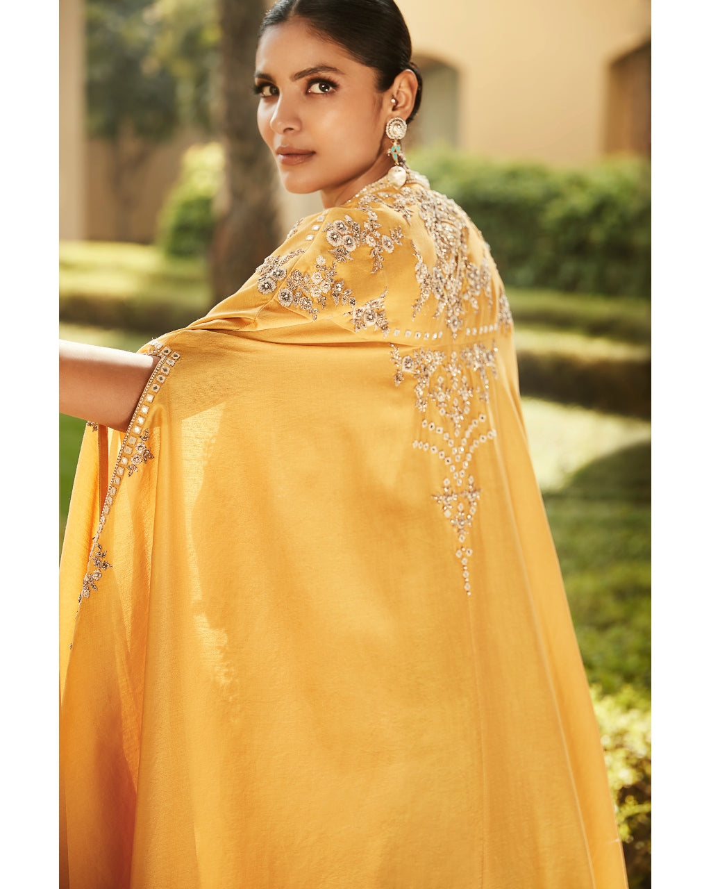 Haldi Yellow Venetian Cape Set