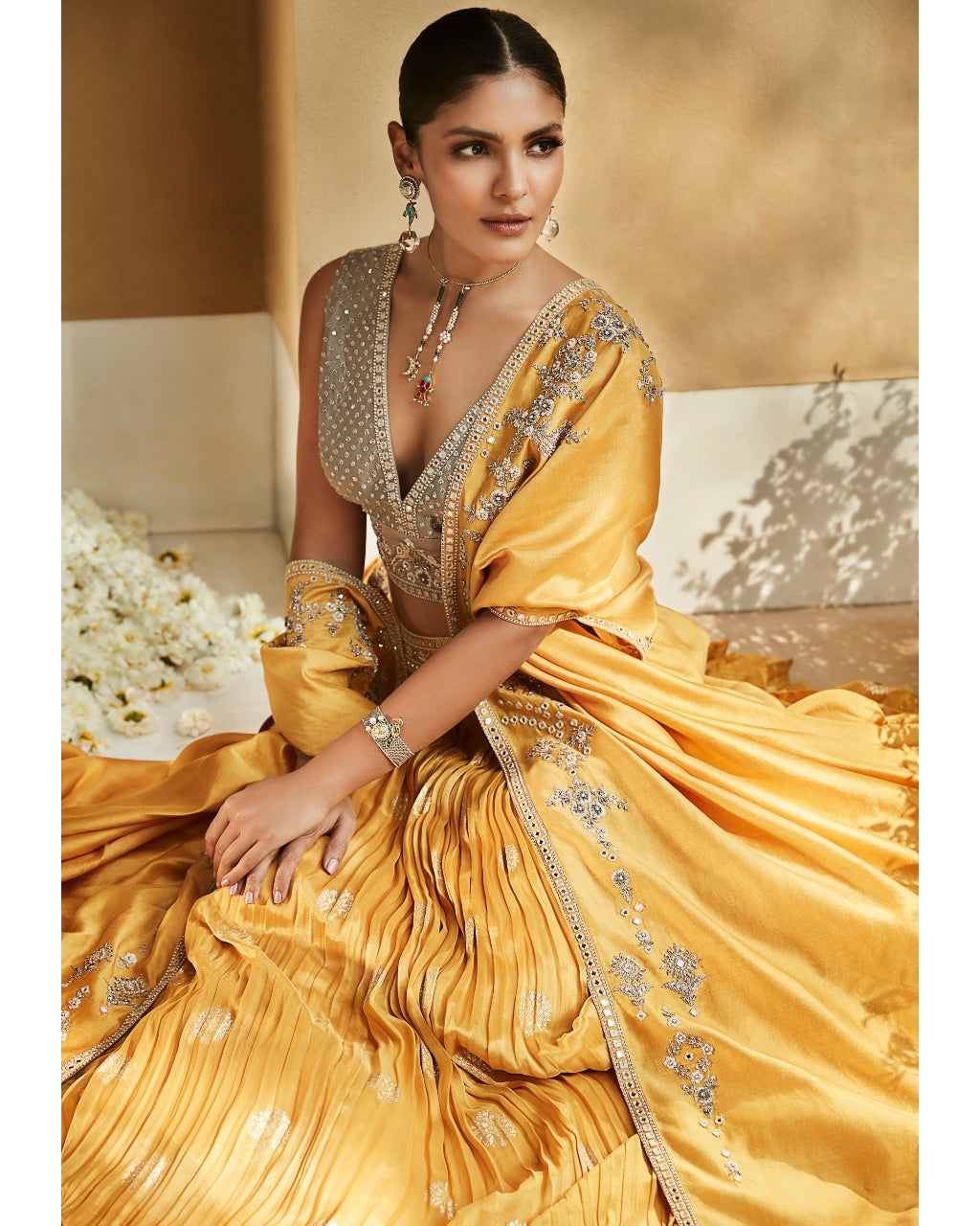 Haldi Yellow Venetian Cape Set