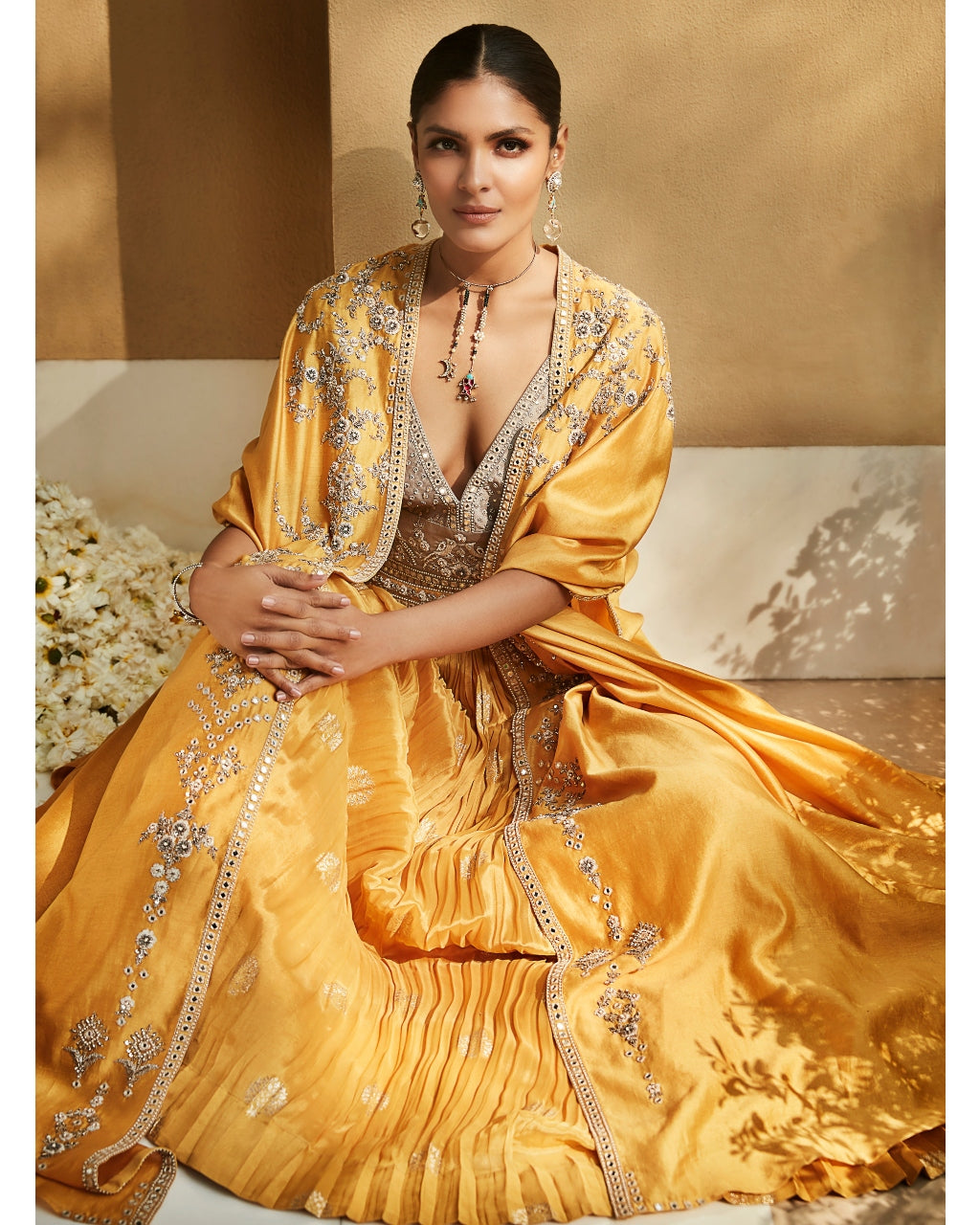 Haldi Yellow Venetian Cape Set