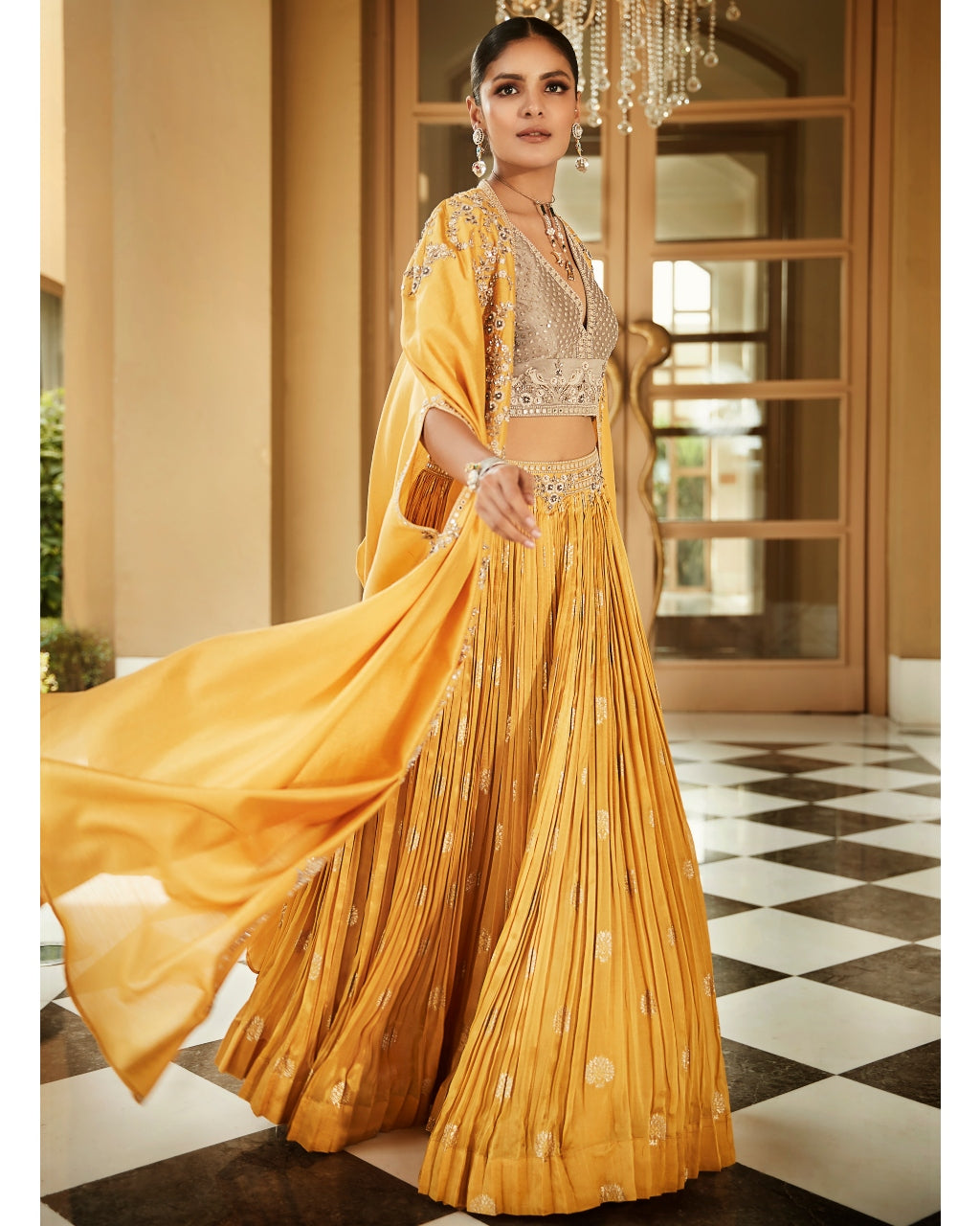 Haldi Yellow Venetian Cape Set