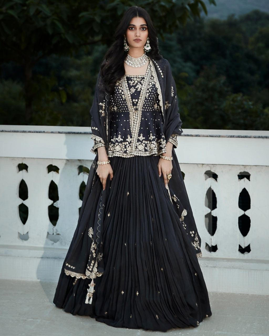 The British Grey Royal Matsya Peplum Lehenga Set