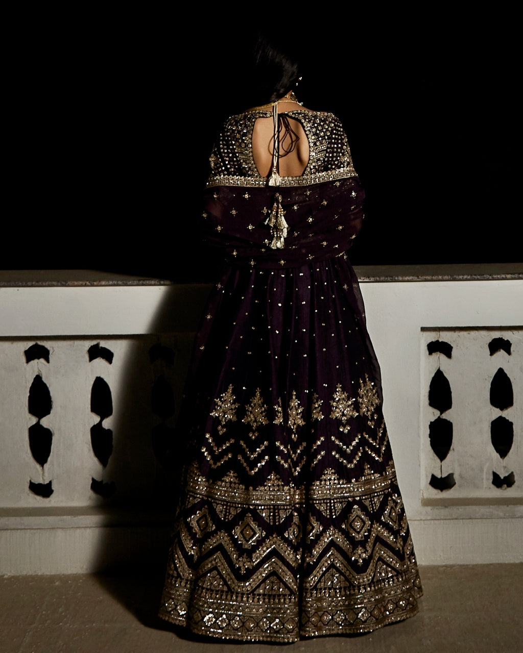 The Royal Matsya Midnight Plum Lehenga