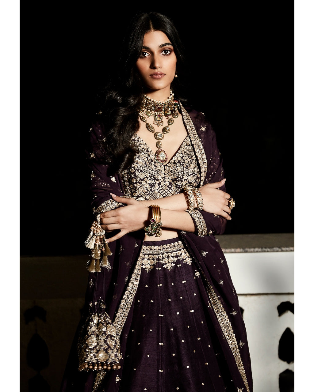 The Royal Matsya Midnight Plum Lehenga