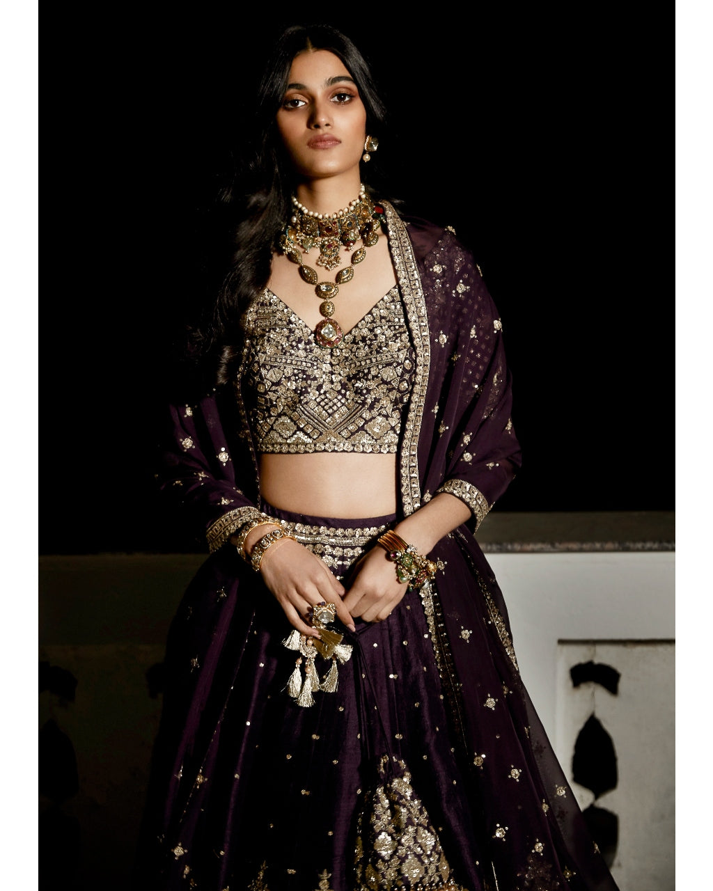 The Royal Matsya Midnight Plum Lehenga