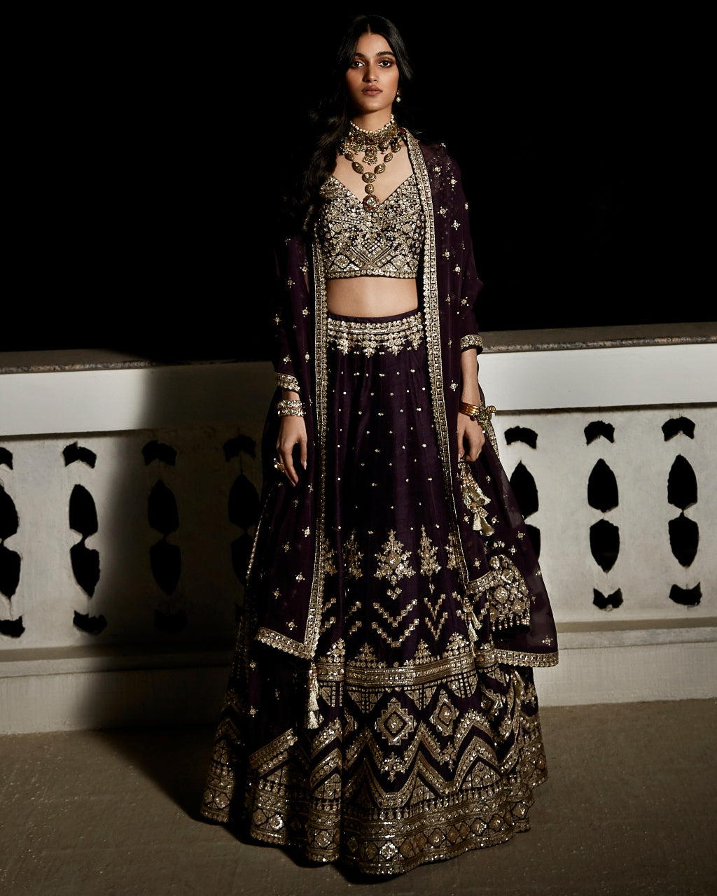 The Royal Matsya Midnight Plum Lehenga