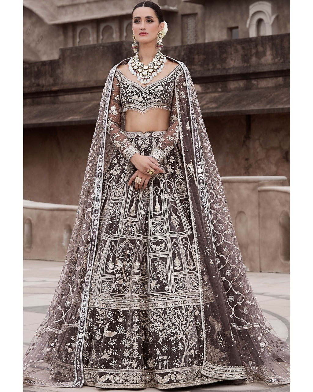 The British Charcoal Wild Masai Lehenga Set