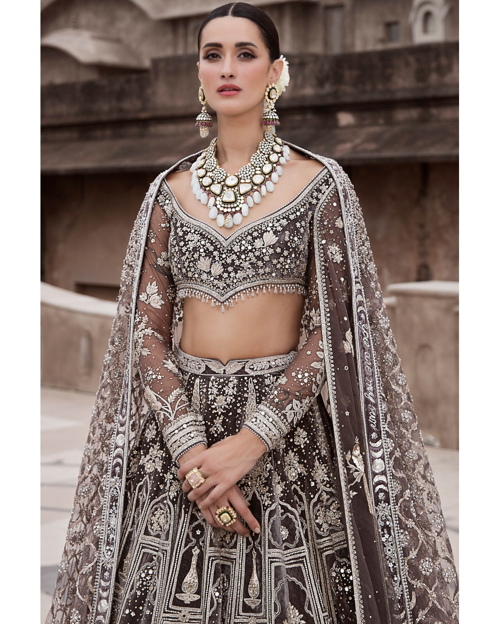 The British Charcoal Wild Masai Lehenga Set